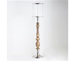 DONNA Large 108cm Tall Hurricane Lamp - Natural Timber and Polished Nickel