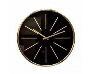 GLAMOUR Large 60cm Round Wall Clock with Brass Surround and Black Face