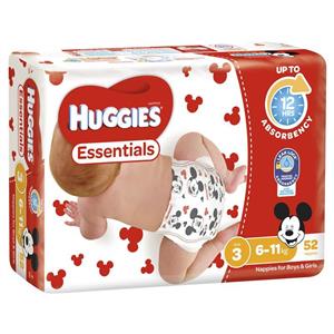 Huggies Essentials Size 3 6-11kg 52 Nappies