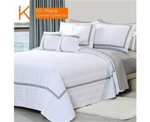 King 10-Piece Embossed Comforter with Sheet Set in White