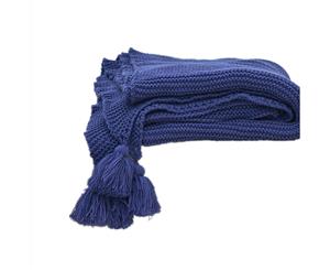 Knitted Fringed Throw 130cm*160cm-Blue