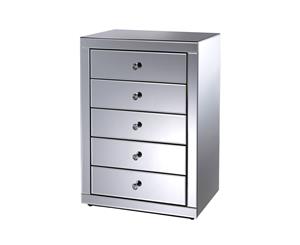 Levede Grey Mirrored Bedside Tables Furniture Side Table Nightstand 5 Drawers