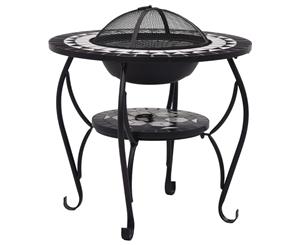 Mosaic Fire Pit Table Black and White 68cm Ceramic Backyard Fireplace