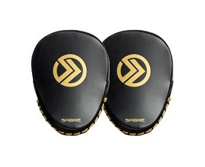 Onward Sabre Focus Mitts  Sabre Focus Pads For Boxing Kickboxing Muay Tai Mma - Hook And Loop Adjustment For Secure Fit  Black And Gold - Black - BLACK