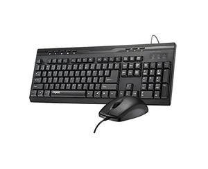 Rapoo NX1710 Wired Keyboard Mouse Optical Combo Black USB Spill Resistant
