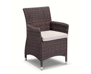 Roman Outdoor Dining Arm Chair In Half Round Wicker - Outdoor Wicker Chairs - Chestnut Brown/Latte cushion
