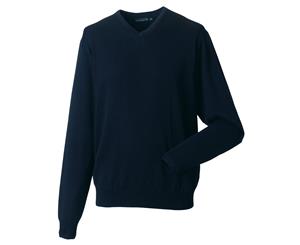 Russell Collection Mens V-Neck Knitted Pullover Sweatshirt (Charcoal Marl) - BC1012