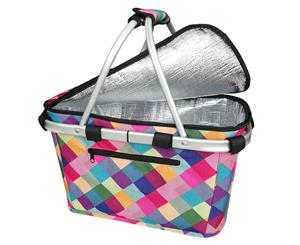 Sachi Collapsible Foldable Insulated Picnic Shopping Basket w Lid Harlequin