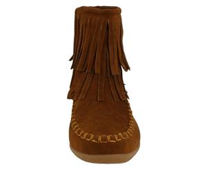Spot On Childrens Girls Flat Fringe Ankle Boots (Tan Suedette) - KM617