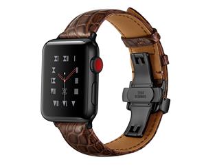 WIWU Crocodile Leather Watch Band Black Metal Buckle For Apple Watch 5/4/3/2/1-Brown