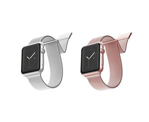 2pc X-Doria Stainless Steel Mesh Band Strap For 40mm-38mm Apple Watch SLV & RSGD