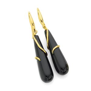 9ct Gold Black Onyx Drop Earrings