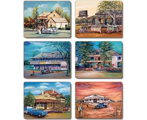 Country Inspired Kitchen OLD HOTELS Cork Backed Coasters Set 6 New