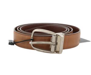 Dolce & Gabbana Brown Leather Gray Vintage Buckle Belt