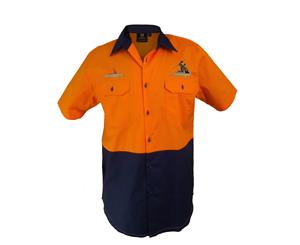 Melbourne Storm NRL Short Sleeve Button Work Shirt HI VIS ORANGE NAVY