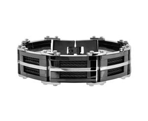 Men's Stainless Steel Black Inlayed Cables Bracel - Black