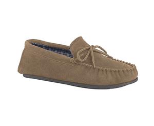 Mokkers Mens Bruce Real Suede Moccasin Slippers (Taupe) - DF816