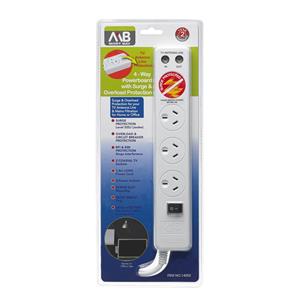 Mort Bay 1.8m 4-Way Powerboard with Surge And Overload Protection
