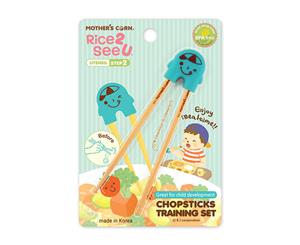 Mother's Corn Kids Training Chopsticks With Silicone Holder - Blue