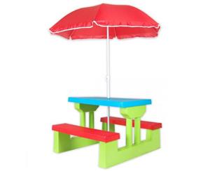 Outdoor Garden Kids Children Picnic Table Set Play Toy w/ Umbrella
