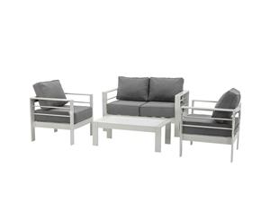 Paris 4 Piece White Aluminium Sofa Lounge Set - Grey Cushion