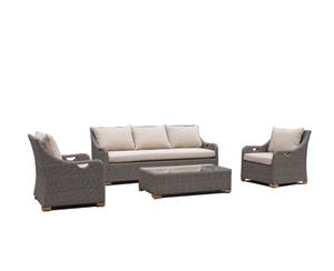Randwick 3+1+1 Outdoor Wicker Garden Lounge Setting With Coffee Table - Outdoor Wicker Lounges - Brushed Grey and latte cushion