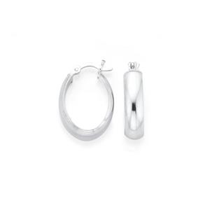 Silver Polished Oval Hoop Earrings