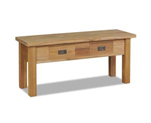 Solid Teak Hall Bench 90x30x40cm Entryway Seat with 2 Drawer Table Desk