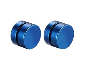 Stainless Steel Magnetic Clip Blue Mens Earrings