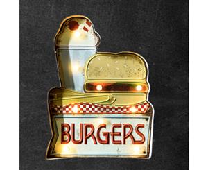 Vintage Metal Burgers Meal LED Light Sign