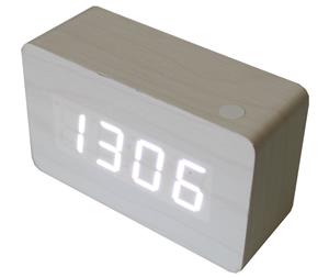 White Led Wood Grain Alarm Clock Temperature Wooden Usb/Battery White 6030