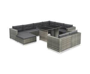 10 Pieces Garden Lounge Set with Cushions Poly Rattan Grey Dining Set
