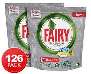 2 x 63pk Fairy Platinum All-In-One Dishwashing Capsules Lemon