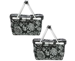 2x Sachi Collapsible Foldable Insulated Picnic Shopping Bag w Lid Camellia Black