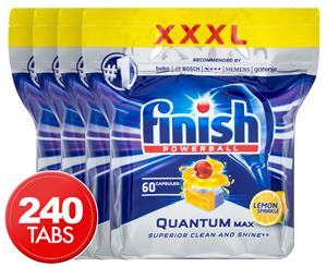4 x 60pk Finish Quantum Max Powerball Super Charged Dishwashing Caps Lemon Sparkle