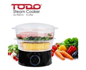 5L Steam Cooker Steamer 2 Tray 400W Power Dial Timer Healthy Stackable