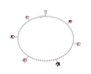 .925 Sterling Silver Star Charm Anklet-Silver/Red & Pink