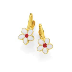 9ct Gold White & Red Flower Half Hoop Earrings