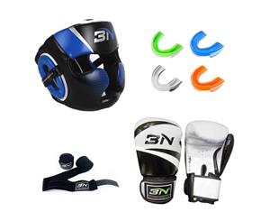 Adult MMA Boxing Headgear Head Guard and Gloves with Free Teeth Guard and Hand Wrap
