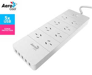 Aerocool Surge Protected Power Board w/ 8 AC Outlets & 5 USB Ports - White