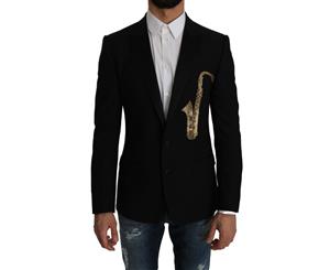 Dolce & Gabbana Black Wool Martini Slim Gold Blazer Jacket Black JKT2201