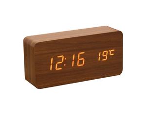 LED Digital Sound/Voice Activated 15cm Wooden Alarm Clock w/Temperature/Date