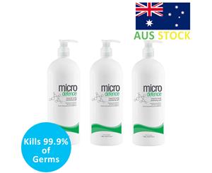 Micro Defence Body / Hand Sanitiser Gel 1L Kills 99.9% of Germs - Aus Made - 3pk