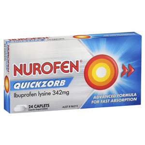 Nurofen Quickzorb Pain Relief Caplets 24 pack Ibuprofen Lysine 342mg