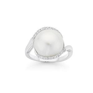 Silver & Cultured Freshwater MabÃ© Pearl With CZ Wave Ring