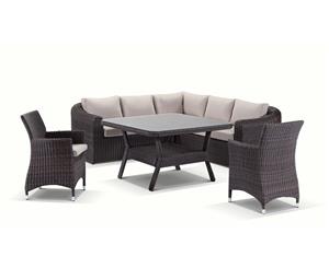 Subiaco 6 Piece Modular Lounge And Dining Table And Chairs Setting - Chestnut Brown/Latte cushion - Outdoor Wicker Lounges