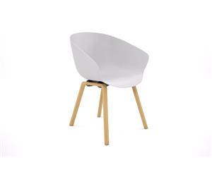 Teddy Plastic Tub Chair - 4 Legged Natural Wood - white