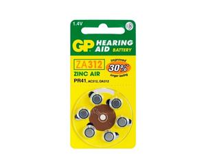 ZA312B6 GP Hearing Aid Battery 6 Pack Size 312 Pr41 Ac312 - Gp Typical Battery Lifetimes Run Between 1 and 14 Days 312