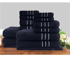 14 Piece Luxury Stripe 100% Cotton Towel Set 650GSM in Sailor Blue