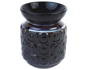 1pce 12cm Round Darker Oil Burner with Marbled Look Hand Made Glazed Ceramic - Black